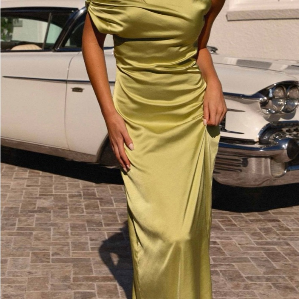 Peppermayo Exclusive - Heart Of Glass Satin Maxi Dress - Chartreuse